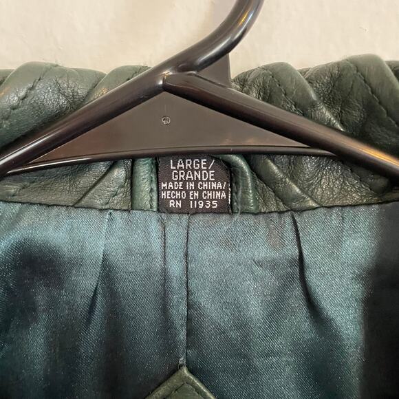 VTG Green 100% Leather Trench Coat Jacqueline Ferrar Forest Green SZ LARGE EUC - Picture 5 of 12